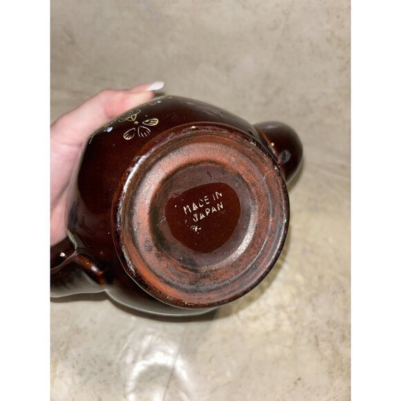 Vintage Japan Moriage Redware Hand Painted Floral Brown Coffee Tea Pot & Cup - Picture 6 of 10